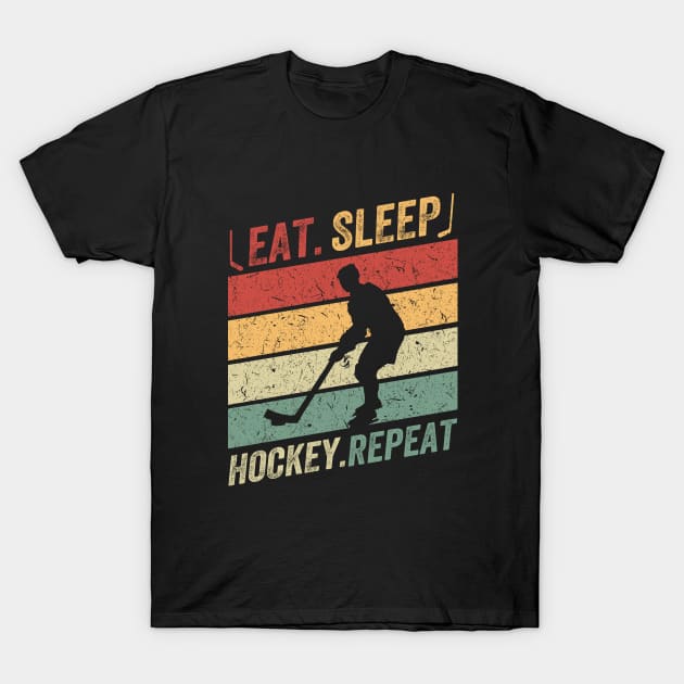 Eat Sleep Hockey Repeat Retro T-Shirt by baggageruptured